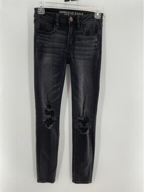 American Eagle outfitters super stretch 00 short distressed black jeans 092